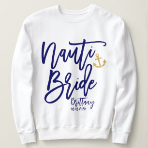 Sudadera Nauti Bride Funny Caligrafía Azul Moderna