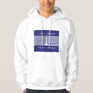 Sudadera Nautical Anchor Design Nave Blue White Stripe Hood