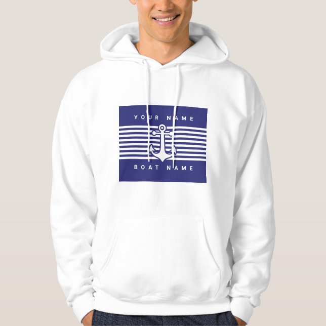 Sudadera Nautical Anchor Design Nave Blue White Stripe Hood (Anverso)