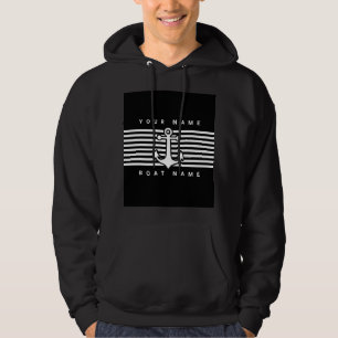 Sudadera Nautical Anchor Design White Stripe Black Hoodie