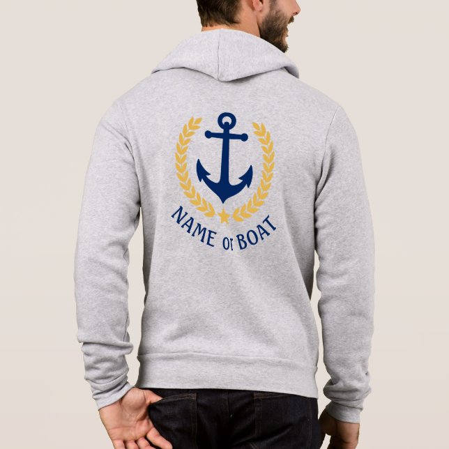 Sudadera Nautical Anchor Your Bote Name Gold Laurel Star (Reverso)