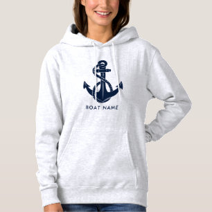 Sudadera Nautical Bote Name Navy Blue Anchor Personalizado