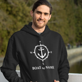 Sudadera Nautical Compass Anchor Your Bote o Name Black
