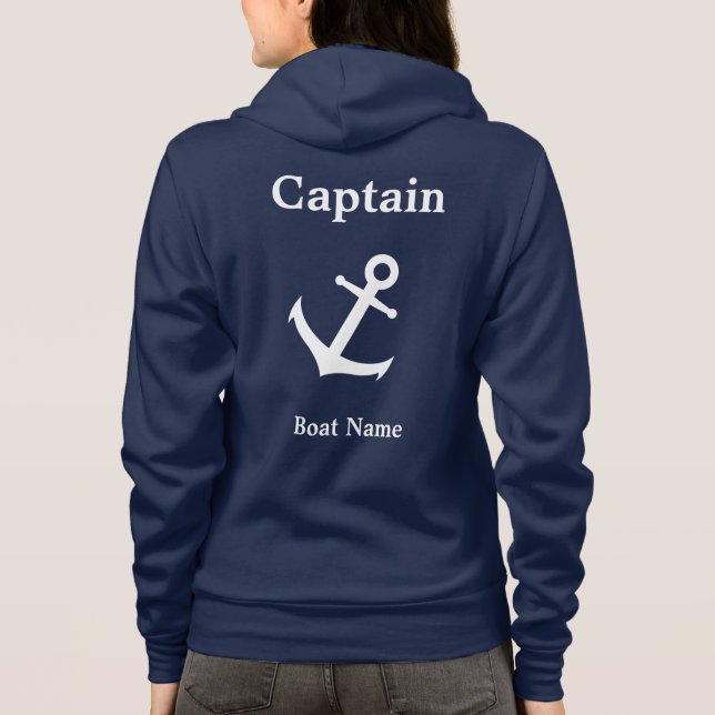 Sudadera Nautical Dark Blue and White Captain & Boat Name (Reverso)