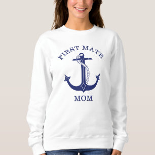 Sudadera Nautical Navy Blue Anchor First Mate Mom