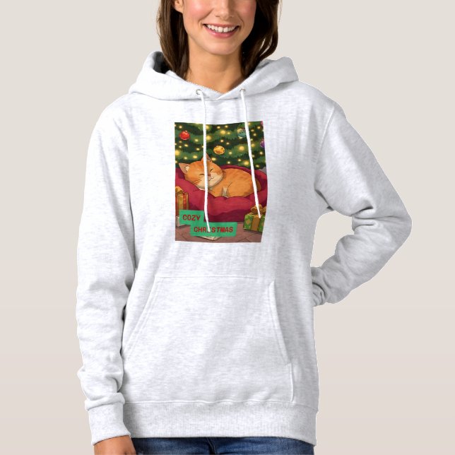 Sudadera Navidad Acogedora con un Gato Naranja (Anverso)