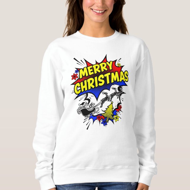 Sudadera Navidad alegre al estilo de cómic de Pop Art (Anverso)