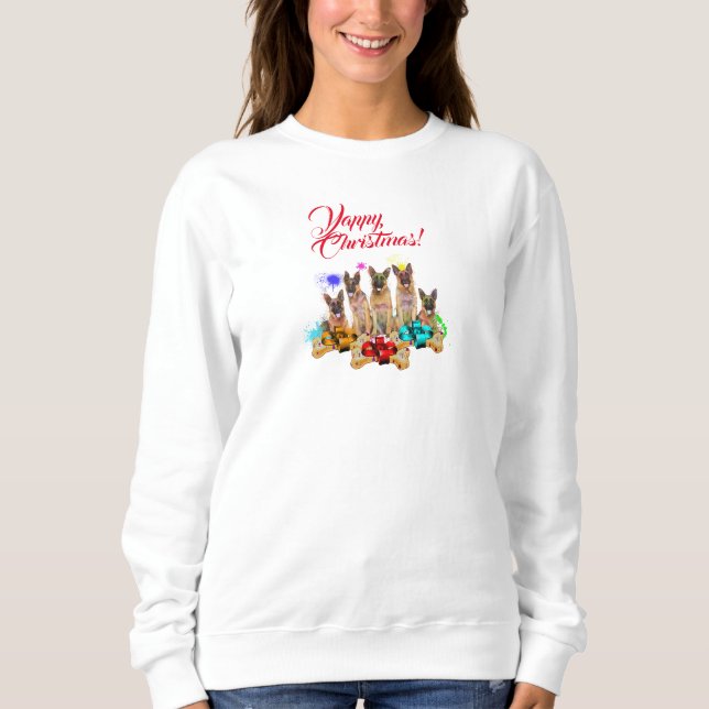 Sudadera Navidad Alegre Pastor Alemán Personalizable (Anverso)