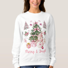 Sudadera Navidad Alegre y Brillante Acuarela Rosa Adorable