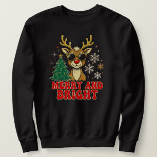 Sudadera Navidad Alegre y Brillante - Reno Retro