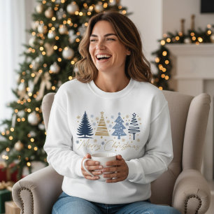Sudadera Navidad Caprichosa Árboles Festivos Azul Oro