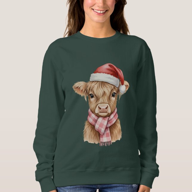 Sudadera Navidad con adorable vaca de las Highlands (Anverso)