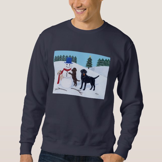 Sudadera Navidad de Labrador con el muñeco de nieve (Anverso)