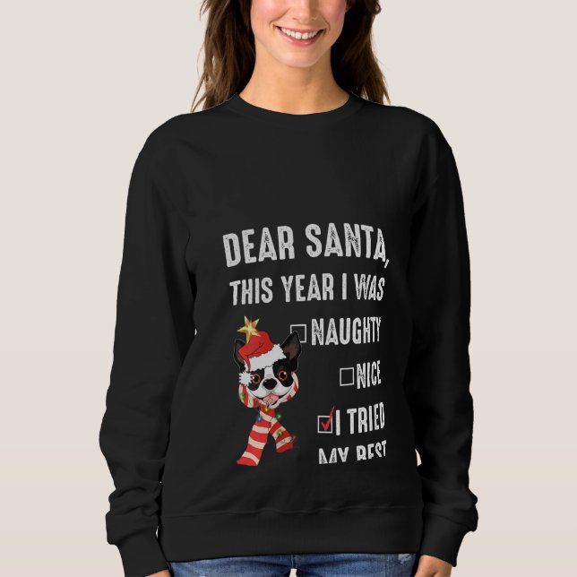 Sudadera Navidad de Mujeres Boston Terrier Fui Malvada Inte (Anverso)