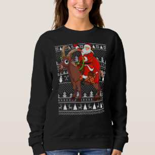Sudadera Navidad divertida en Santa Riding Mountain Goat Fe