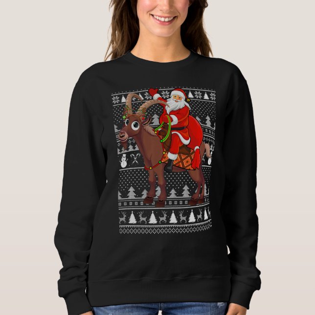 Sudadera Navidad divertida en Santa Riding Mountain Goat Fe (Anverso)