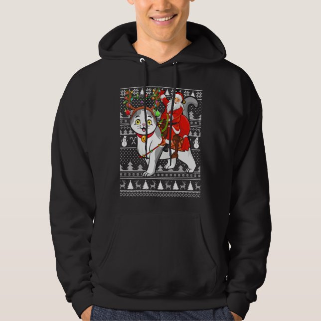 Sudadera Navidad Divertida Santa Montando Gato Plegado Esco (Anverso)