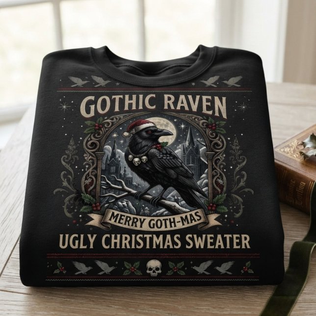Sudadera Navidad Fea Cuervo Gótico (Gothic raven graphic sweatshirt for alternative souls on ugly christmas sweater day)