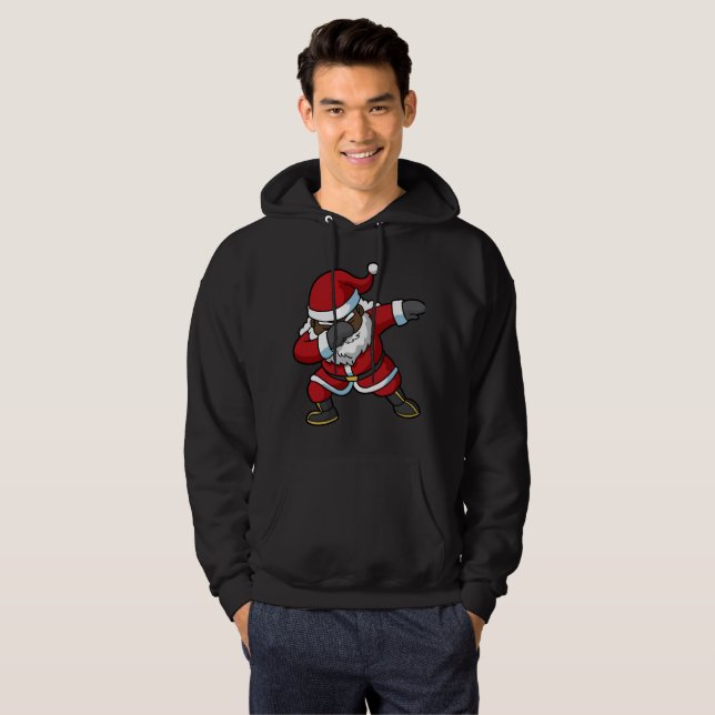 Sudadera Navidad negro del lenguado de Papá Noel que frota (Anverso completo)