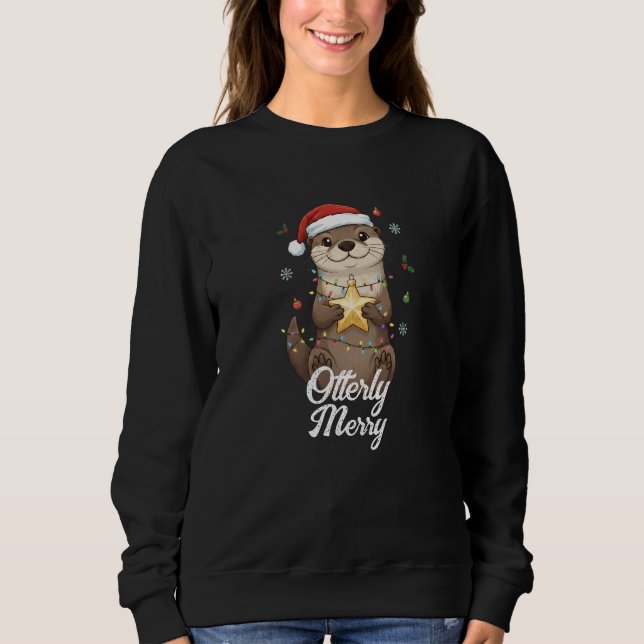 Sudadera Navidad totalmente adorable - Nutria con sombrero  (Anverso)