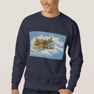 Sudadera Navidad Vintage, Papá Noel volando un avión