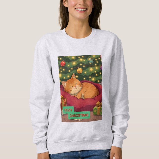 Sudadera Navidades acogedores con un gato Naranja (Anverso)
