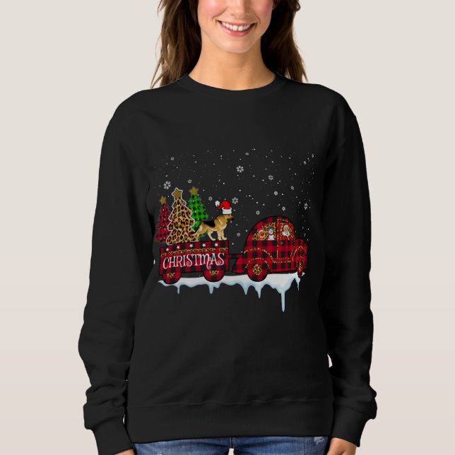 Sudadera Navidades alemanes de perro pastor  de camión rojo (Anverso)
