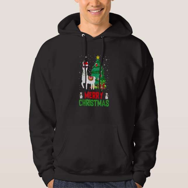 Sudadera Navidades alumbran Cute Llama Alpaca Santa Hat Feo (Anverso)
