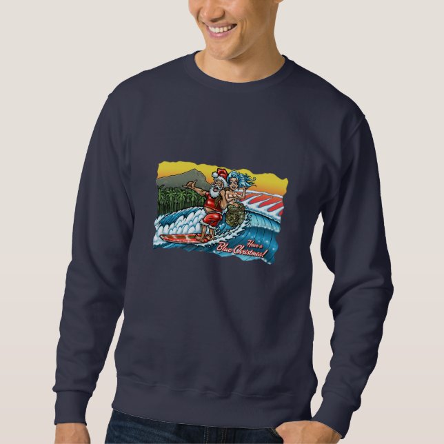 Sudadera Navidades Azules Ilustracion de Surf de Hawái (Anverso)