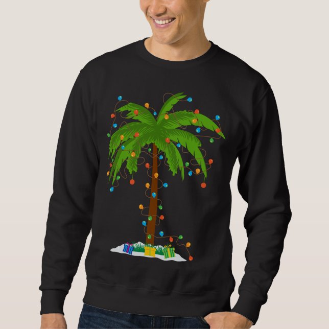 Sudadera Navidades Beach Palm Tree Con Xmas Luces Tropica (Anverso)