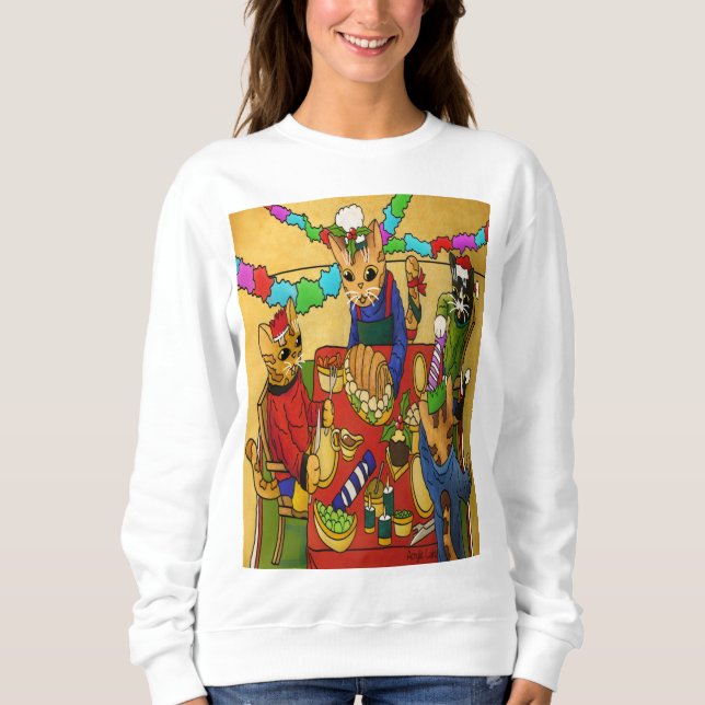 Sudadera Navidades británicos cenan gatos (Anverso)