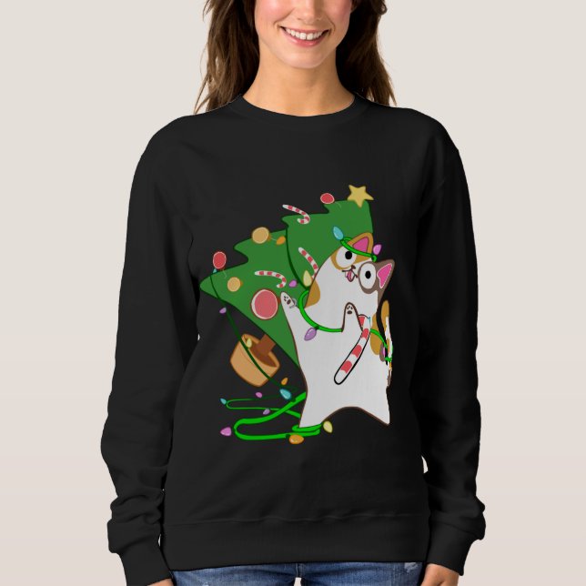 Sudadera Navidades Cat Calico golpea el árbol de navidad ki (Anverso)