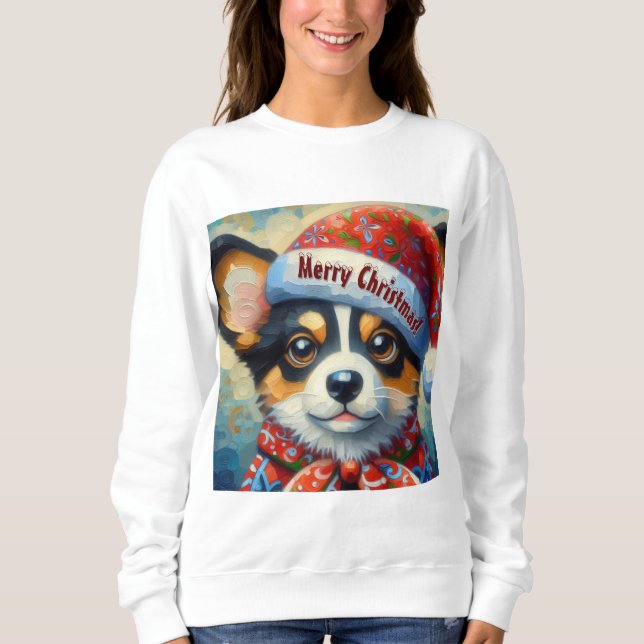 Sudadera Navidades Corgi Dog Puppy con Santa Hat (Anverso)