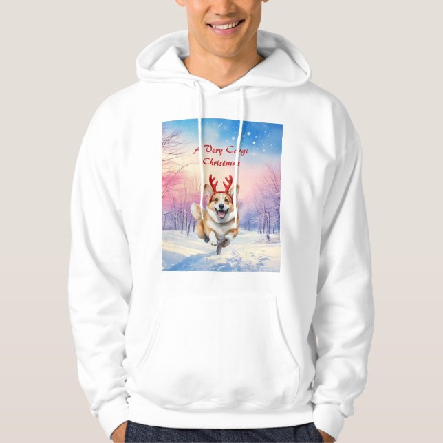 Sudadera Navidades Corgi Rantlers de renos saltando de niev (Anverso)