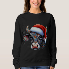 Sudadera Navidades Cow Bull con Santa Hat Arte Popular Mexi