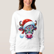 Navidades Cow Bull con Santa Hat Arte Popular Mexi