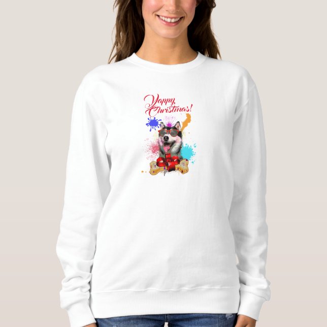 Sudadera Navidades Cute Siberian Husky Yappy personalizable (Anverso)