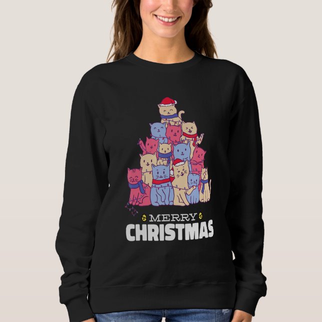 Sudadera Navidades de árbol de navidad de gato alumbran al  (Anverso)