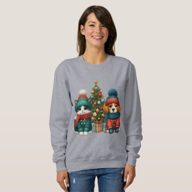 Sudadera Navidades de cachorro y gatito (Anverso completo)