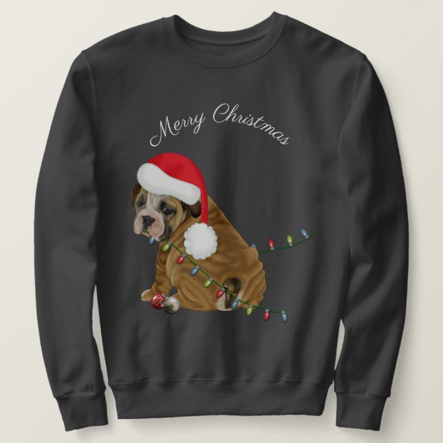 Sudadera Navidades de Cachorros de Bulldog de Inglaterra (Anverso del diseño)