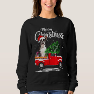 Sudadera Navidades de camionetas rojas de Boston Terrier Do
