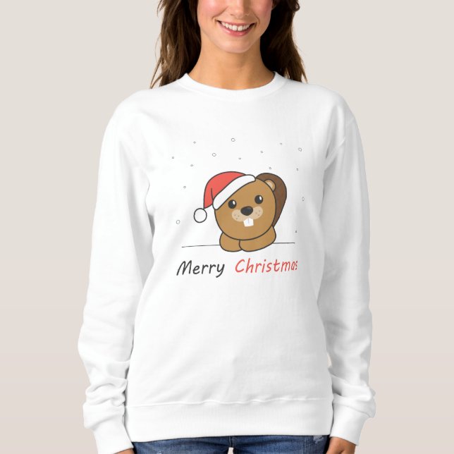 Sudadera Navidades de castores Nieve castor de animales de  (Anverso)
