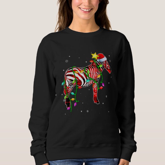 Sudadera Navidades de cebra Santa Hat Xmas Luces de vacacio (Anverso)