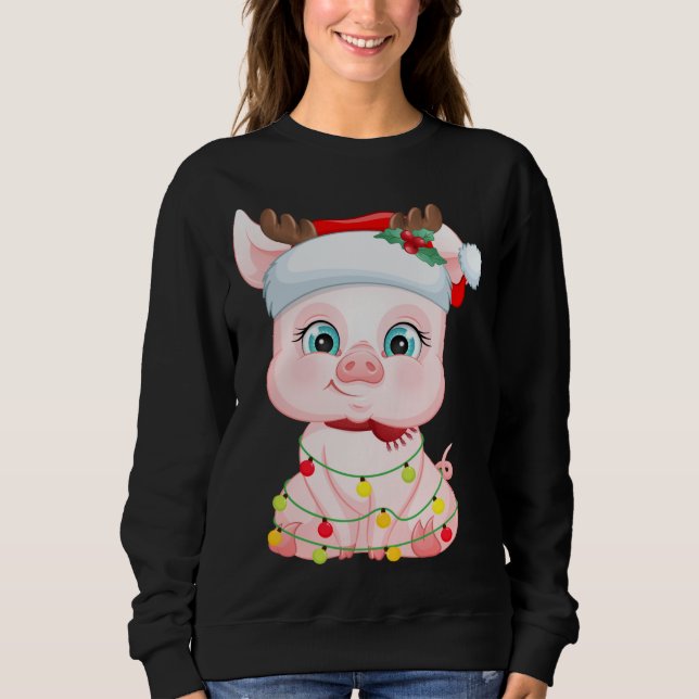 Sudadera Navidades de cerdo de Santa Hat Amantes Pajama (Anverso)