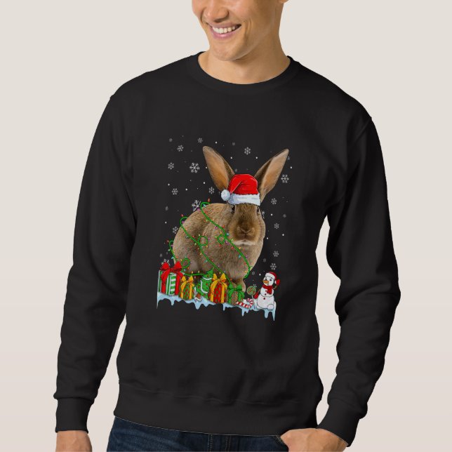 Sudadera Navidades de conejo de Santa Hat alumbran animales (Anverso)