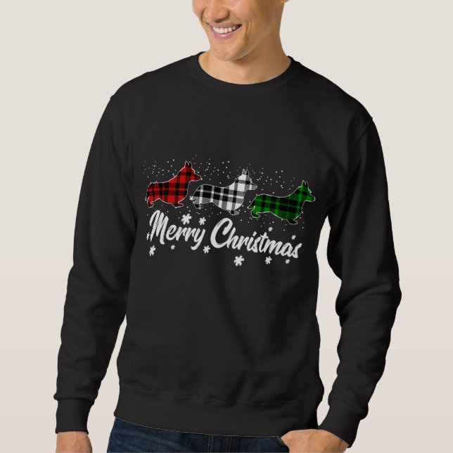 Sudadera Navidades de Corgi galés iluminan a perro verde ro (Anverso)