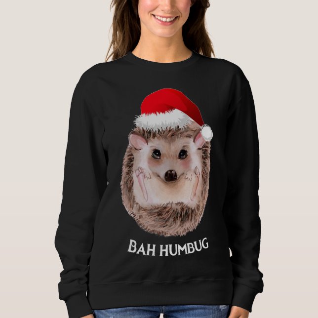Sudadera Navidades de Cute Hedgehog Santa Hat Bah Humbug (Anverso)