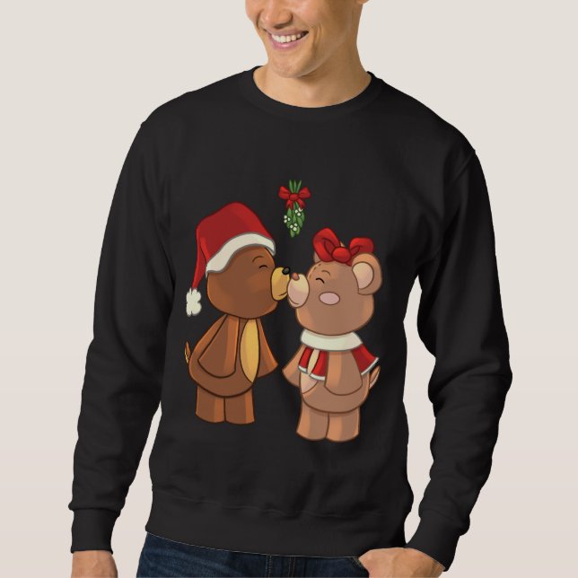 Sudadera Navidades De Cute Teddy Bears Besando Bajo Mistlet (Anverso)