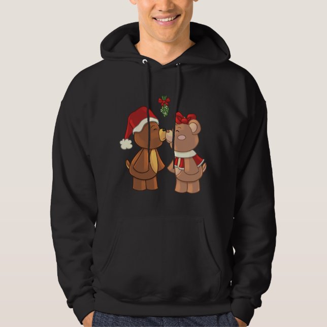 Sudadera Navidades De Cute Teddy Bears Besando Bajo Mistlet (Anverso)