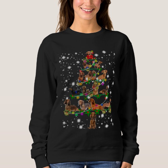 Sudadera Navidades de Dachshund Árbol de ornamentos de luz  (Anverso)
